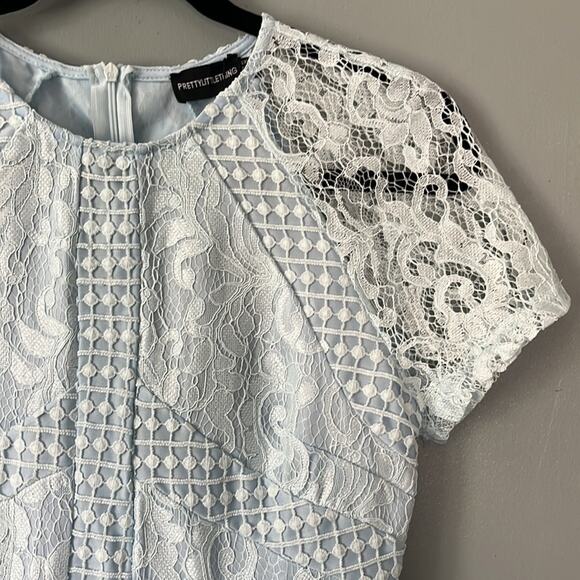 NWT PrettyLittleThing Dusty Blue Frill Hem Lace Bodycon Size 4 - Picture 5 of 12